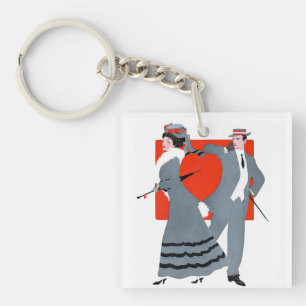 Vintage Edwardian Valentine Couple Illustration Key Ring