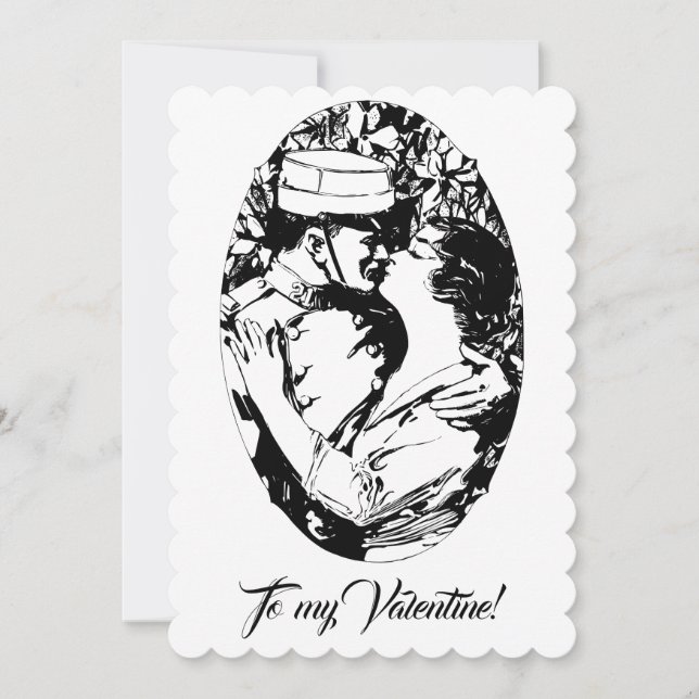 Vintage Edwardian Valentine soldier women white Holiday Card (Front)