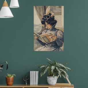 Vintage Edwardian Woman Reading on Train  Poster