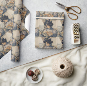 Vintage Edwardian Woman Reading on Train Wrapping Paper