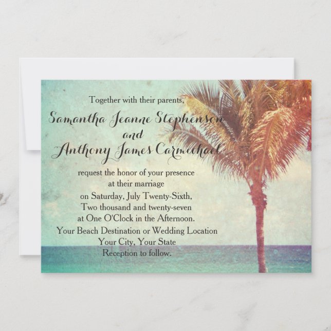 Vintage Effect Beach Wedding Invitation (Front)