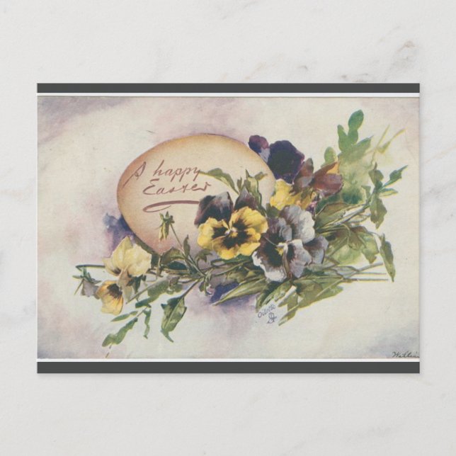 Vintage Egg and Pansies Easter Postcard (Front)