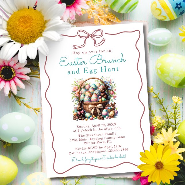 Vintage Egg Basket Chocolate Bunny Easter Brunch Invitation (Creator Uploaded)