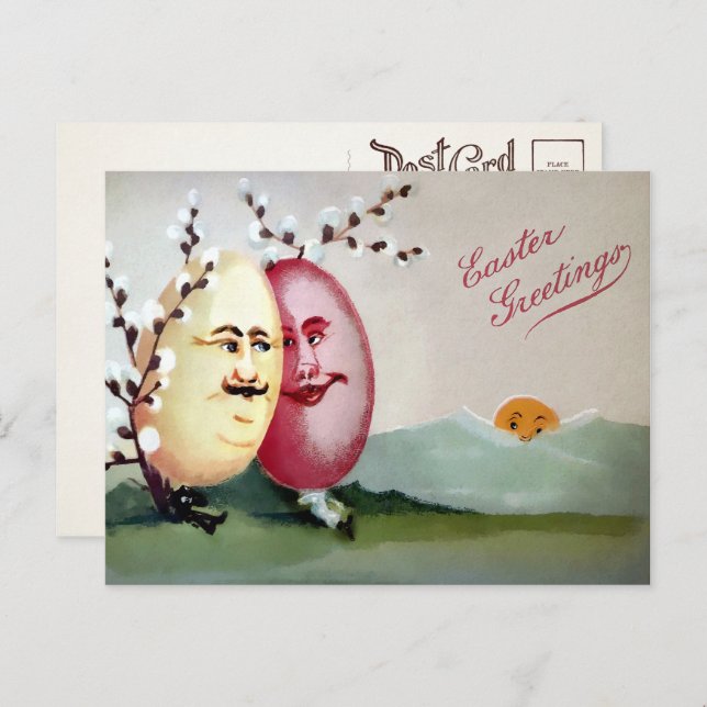 Vintage Egg Couple Easter Postcard (Front/Back)