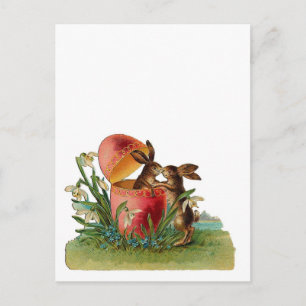 Vintage Egg & Easter Rabbits Kissing Holiday Postcard