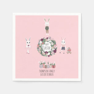 Vintage Eggs Bunny Wildflowers Personalised Easter Napkin