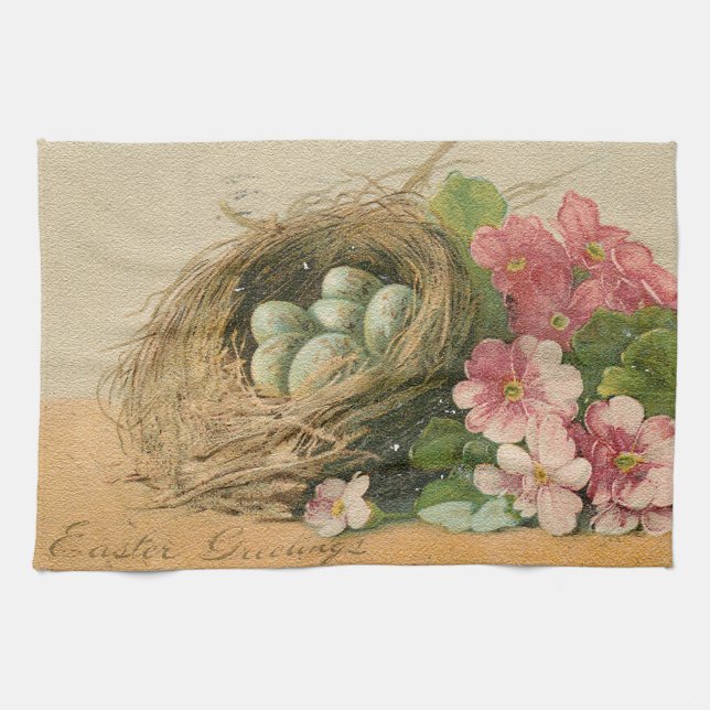Vintage Eggs Easter Holiday Tea Towel (Horizontal)