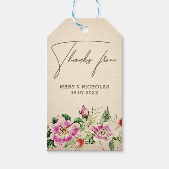 Vintage Eglantine Wedding Thank You Gift Tag (Front)