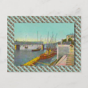 Vintage Egypt, Cairo, bridge and sailing boats Postcard