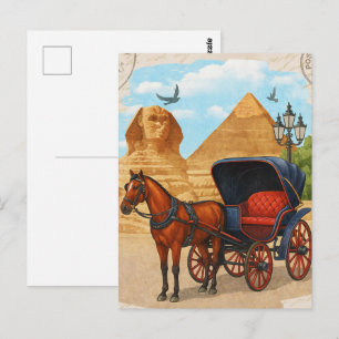 Vintage Egypt Horse Carriage Art Print – Retro Postcard