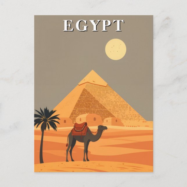 Vintage Egypt Travel Camel and Pyramids Desert Postcard (Front)