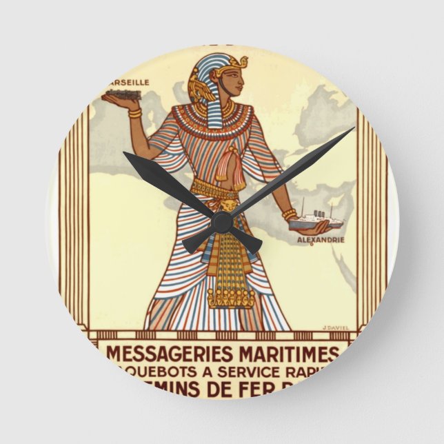 Vintage Egypt Travel Round Clock (Front)