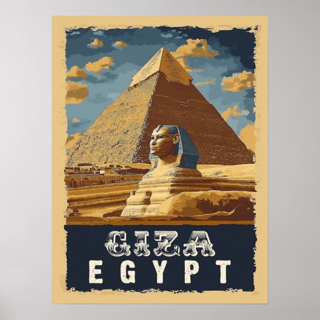 Vintage Egyptian : Great Pyramid of Giza Travel  Poster (Front)