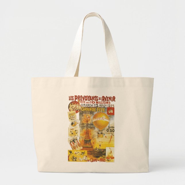 Vintage Eiffel Tower and Balloon Large Tote Bag (Front)