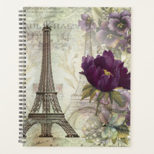 Vintage Eiffel Tower and Purple Flowers Planner