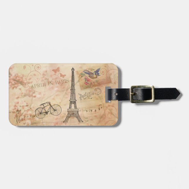Vintage Eiffel Tower Art Luggage Tag (Front Horizontal)