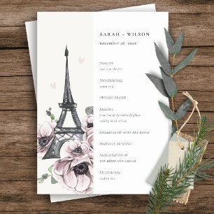 Vintage Eiffel Tower Floral Wedding Program Thank You Card