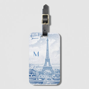 Vintage Eiffel Tower in blue -monogram Luggage Tag