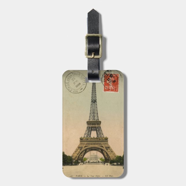 Vintage Eiffel Tower Luggage Tag (Front Vertical)
