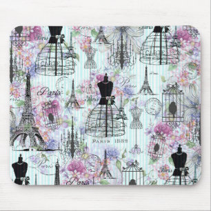 Vintage Eiffel Tower mannequin floral collage Mouse Pad