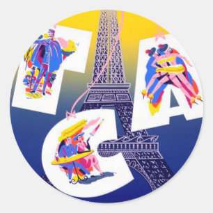 Vintage Eiffel Tower Paris Air Travel Advertising Classic Round Sticker