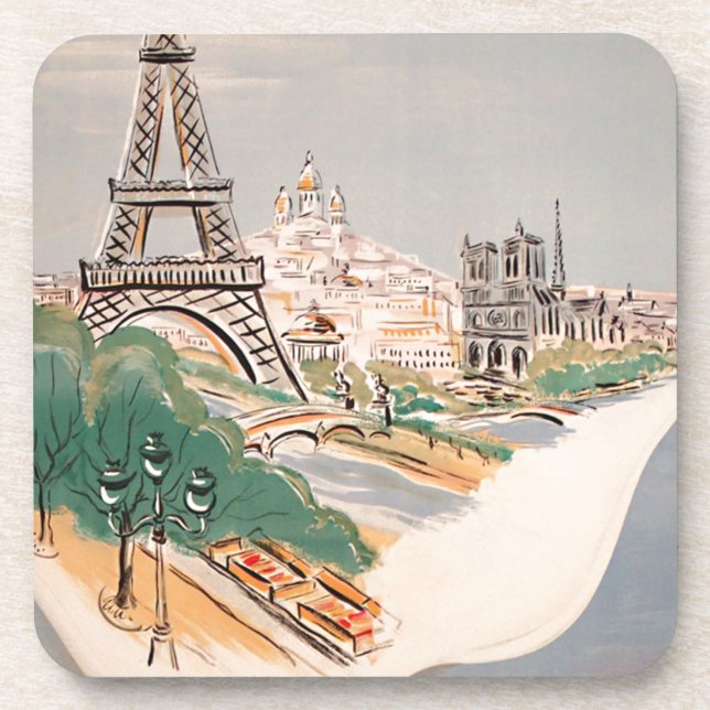 Vintage Eiffel Tower Paris Air Travel Advertising Coaster (Front)