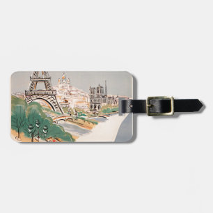 Vintage Eiffel Tower Paris Air Travel Advertising Luggage Tag