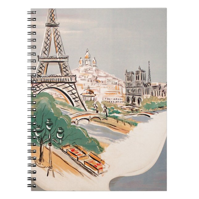 Vintage Eiffel Tower Paris Air Travel Advertising Notebook (Front)