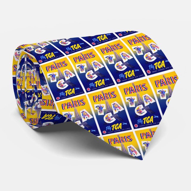 Vintage Eiffel Tower Paris Air Travel Advertising Tie (Rolled)