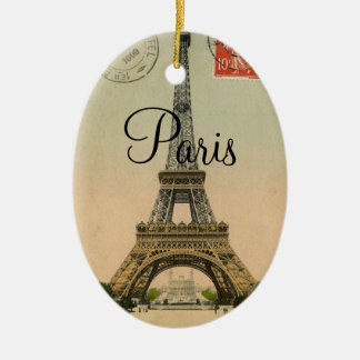 Vintage Eiffel Tower Paris France Postcard Ceramic Tree Decoration