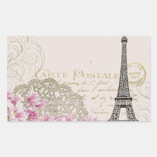 Vintage Eiffel Tower Paris France Romance Rose Rectangular Sticker