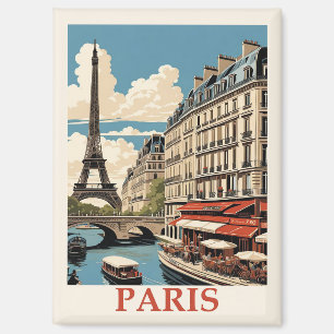Vintage Eiffel Tower Paris France Seine Cafe Magnet
