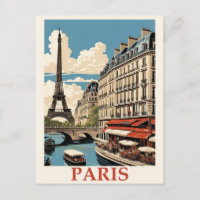 Vintage Eiffel Tower Paris France Seine Cafe