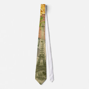 Vintage Eiffel Tower Paris France Travel collage Tie