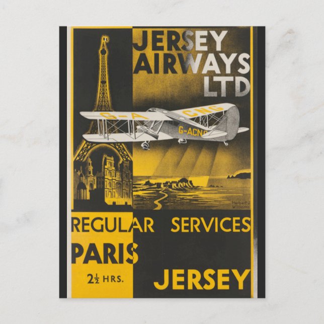 Vintage Eiffel Tower Paris French Air Travel Postcard (Front)