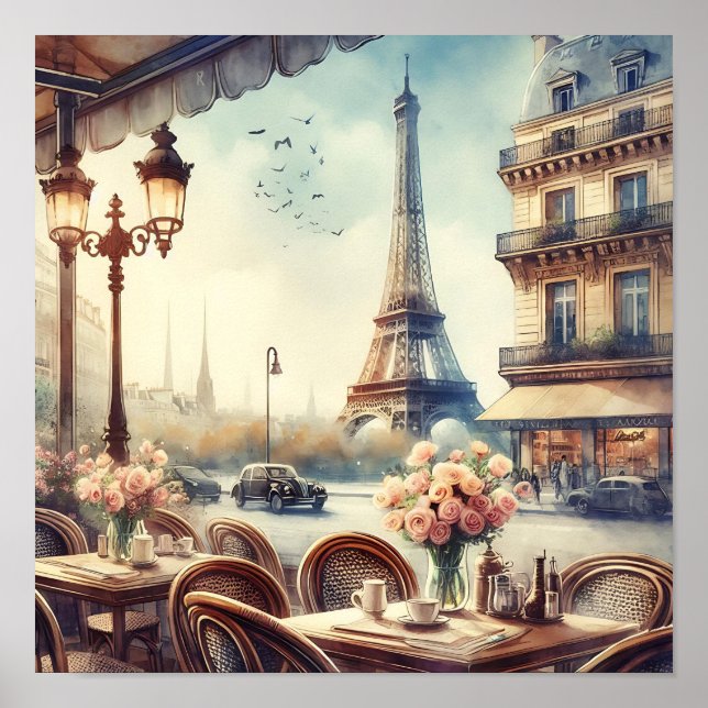 Vintage Eiffel Tower Paris Painting Poster (Front)