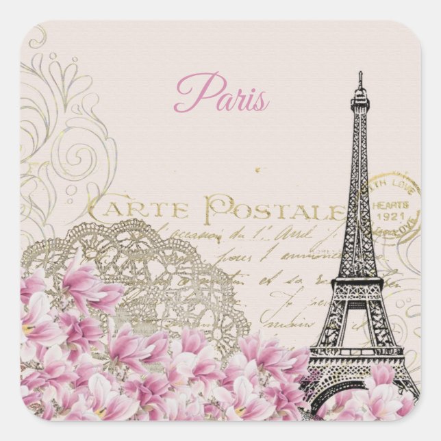 Vintage Eiffel Tower Paris Postcard Square Sticker (Front)