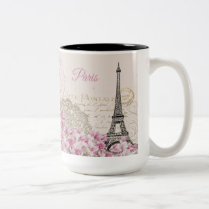 Vintage Eiffel Tower Paris Postcard  Two-Tone Coffee Mug