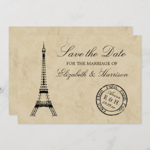 Vintage Eiffel Tower Paris Postmark Save The Date