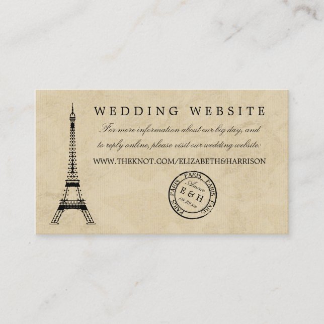 Vintage Eiffel Tower Paris Postmark Wedding Enclosure Card (Front)