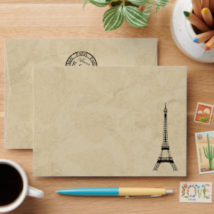 Vintage Eiffel Tower Paris Postmark Wedding Envelope