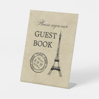 Vintage Eiffel Tower Paris Postmark Wedding Pedestal Sign