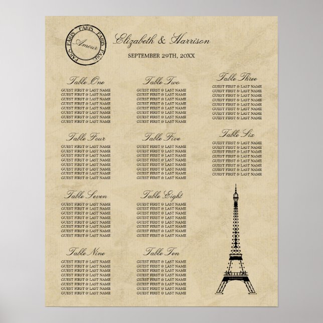 Vintage Eiffel Tower Paris Postmark Wedding Poster (Front)