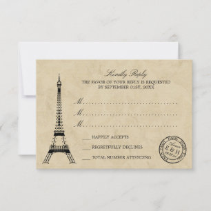 Vintage Eiffel Tower Paris Postmark Wedding RSVP Card