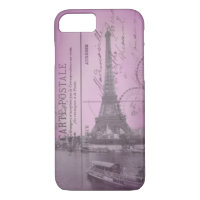 Vintage Eiffel Tower Postcard in Pink iPhone 7 cas