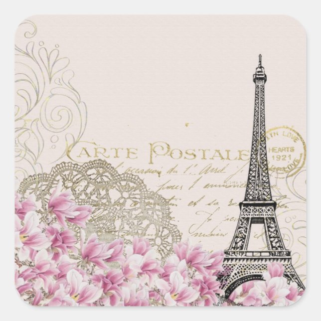 Vintage Eiffel Tower Print Square Sticker (Front)