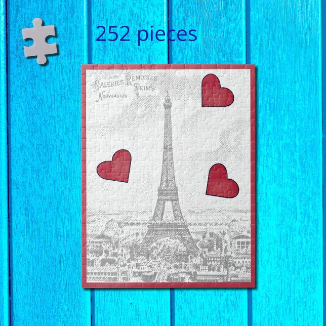 Vintage Eiffel Tower -red hearts Jigsaw Puzzle (Creator Uploaded)