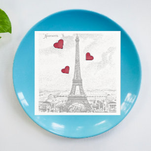 Vintage Eiffel Tower -red hearts   Napkin