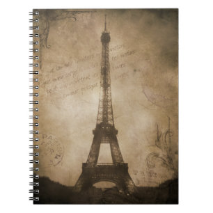 vintage eiffel tower spiral notebook