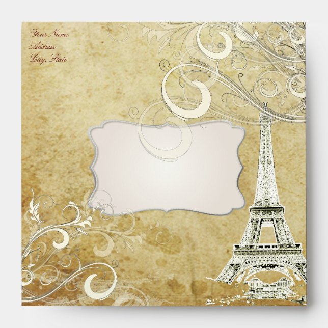 VINTAGE EIFFEL TOWER/VANILLA SWIRLS ENVELOPES (Front)